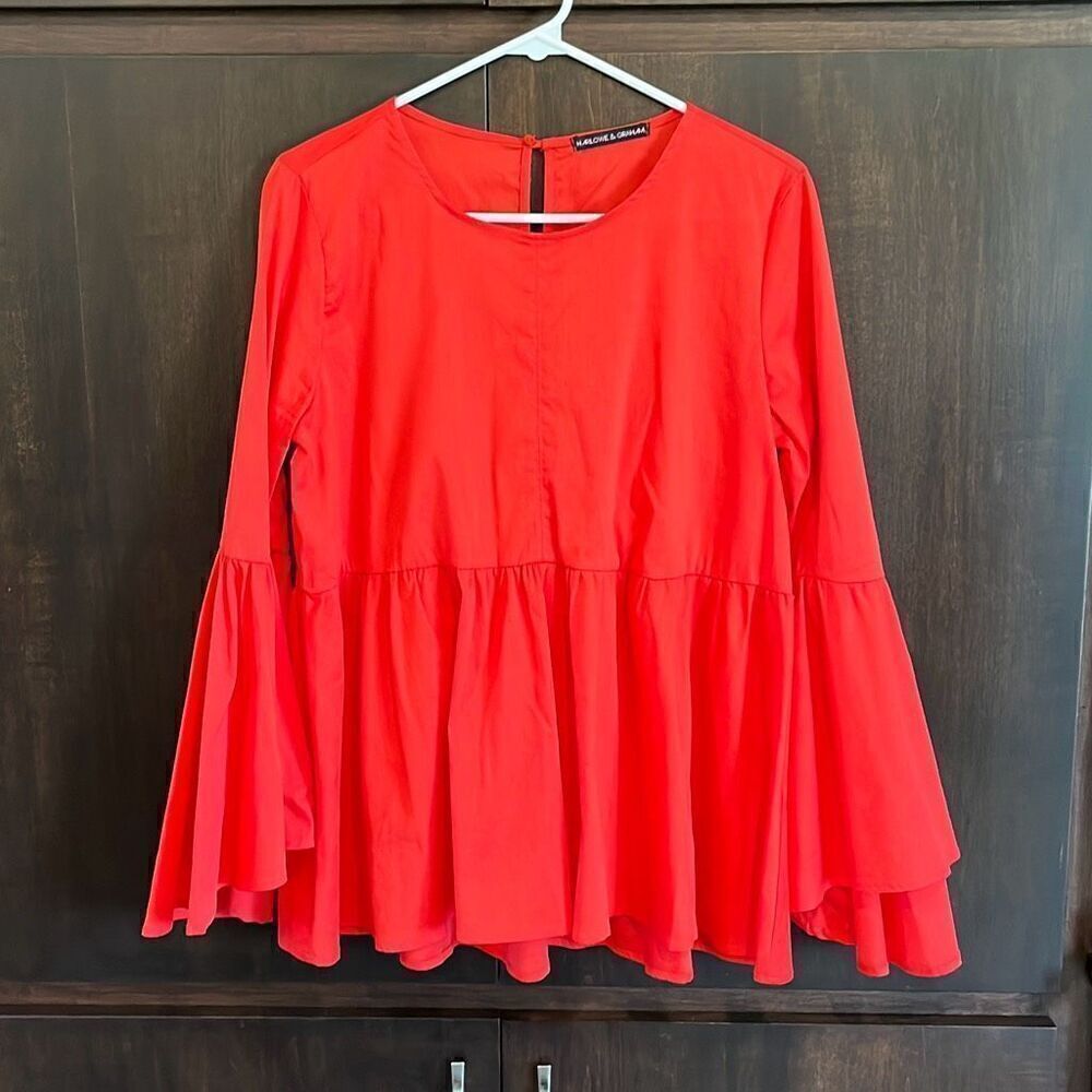 Harlowe‎ & Graham Orange Bell Sleeve Top Medium